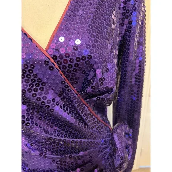 Tadashi | Vintage Purple Sequined Dress with Rhinestone Adorn Flower | 6 - Picture 6 of 15